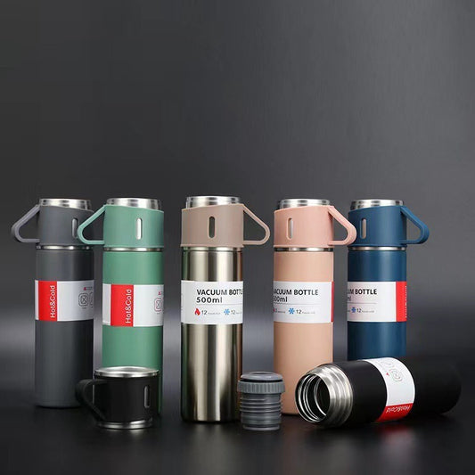 High-Quality Stainless Steel Insulated Cup Set.One Cup with Three Lids, Gift Cup, Double-Layer Household Large-Capacity Water cup.