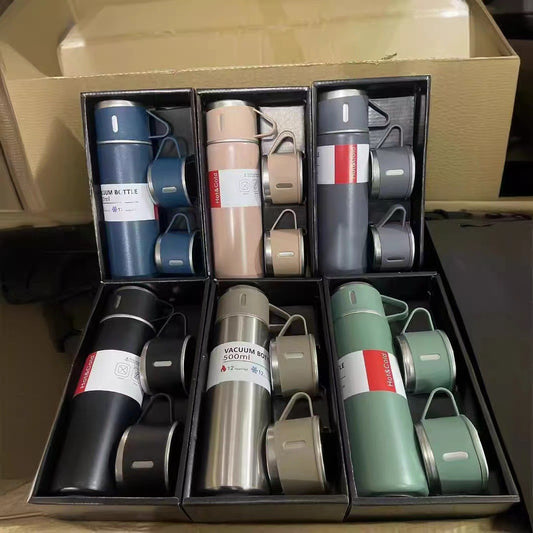 High-Quality Stainless Steel Insulated Cup Set.One Cup with Three Lids, Gift Cup, Double-Layer Household Large-Capacity Water cup.