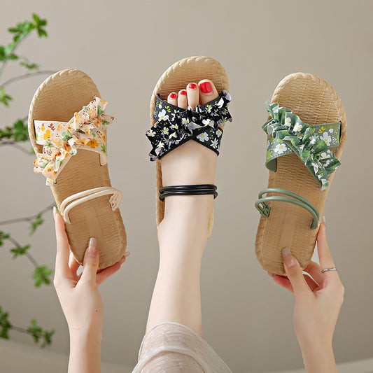 New Floral Slippers for Women. Summer Outer Wear.Versatile Flat,Non-Slip, Fashion Sandals & Beach Shoes